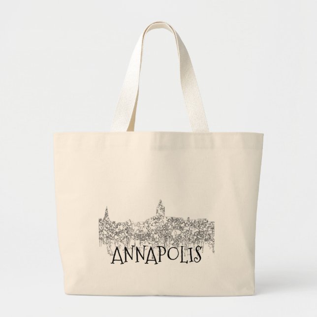 Bolsa Tote Grande Annapolis Maryland Skyline SG-Black e White (Frente)