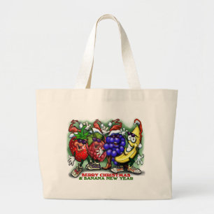 Bolsa Tote Grande Ano Novo da Banana de Natal Berry