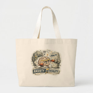 Bolsa Tote Grande Ansiedade vs Realidade Camiseta engraçada de saúde