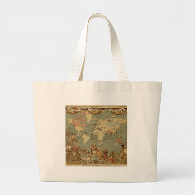 Bolsa Tote Grande Antecipação do Mapa Mundial 1886 Ilustrada (Frente)