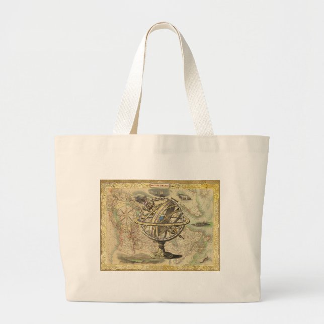 Bolsa Tote Grande Antiga América Britânica Explora o Mapa de Bens Po (Frente)