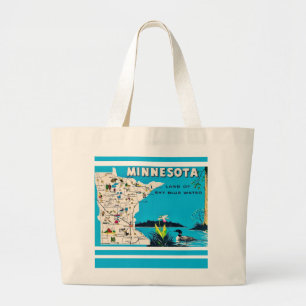 Bolsa Tote Grande Antigo cartão postal do mapa de Minnesota