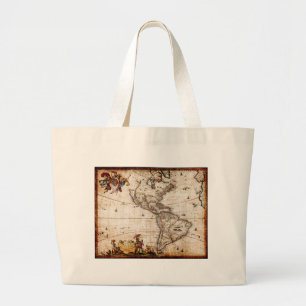 Bolsa Tote Grande Antigo mapa antigo da América do Norte e do Sul