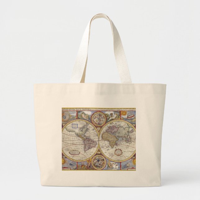 Bolsa Tote Grande Antigo Mapa do Mundo (Frente)