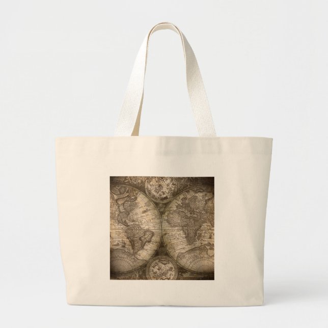 Bolsa Tote Grande Antigos Continentes de Mapa do Atlas do Velho Mund (Frente)