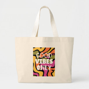 Bolsa Tote Grande 'Apenas Boas Vibrações' Estética Retro Ondulada