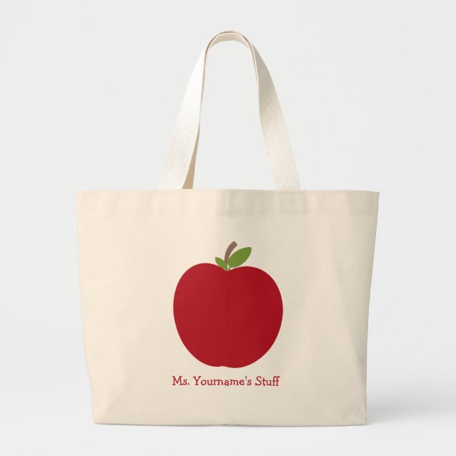 Bolsa Tote Grande Apple vermelho personalizou o professor (Frente)