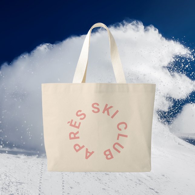 Bolsa Tote Grande Après Ski Club Winter Pink Ski Resort Crest (Criador carregado)