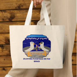 Bolsa Tote Grande Aproveitando Flocktails na Praia Gaivota Engraçada