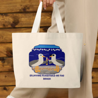Bolsa Tote Grande Aproveitando Flocktails na Praia Gaivota Engraçada