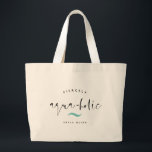 Bolsa Tote Grande AQUA-HOLIC Modern Funny Custom Name Summer Beach<br><div class="desc">Diversão da bolsa de praia de verão em FIERCELY AQUA-HOLIC em um design de caligrafia moderno e tradicional com sotaque de onda náutica em menta de turquesa, texto personalizável acima e seu nome pessoal abaixo. Um presente de excelente para uma solteira ou dama de honra ou uma surpresa de aniversário...</div>