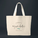 Bolsa Tote Grande AQUA-HOLIC Modern Funny Custom Name Summer Beach<br><div class="desc">Diversão da bolsa de praia de verão em FIERCELY AQUA-HOLIC em um design de caligrafia moderno e tradicional com sotaque de onda náutica em menta de turquesa, texto personalizável acima e seu nome pessoal abaixo. Um presente de excelente para uma solteira ou dama de honra ou uma surpresa de aniversário...</div>