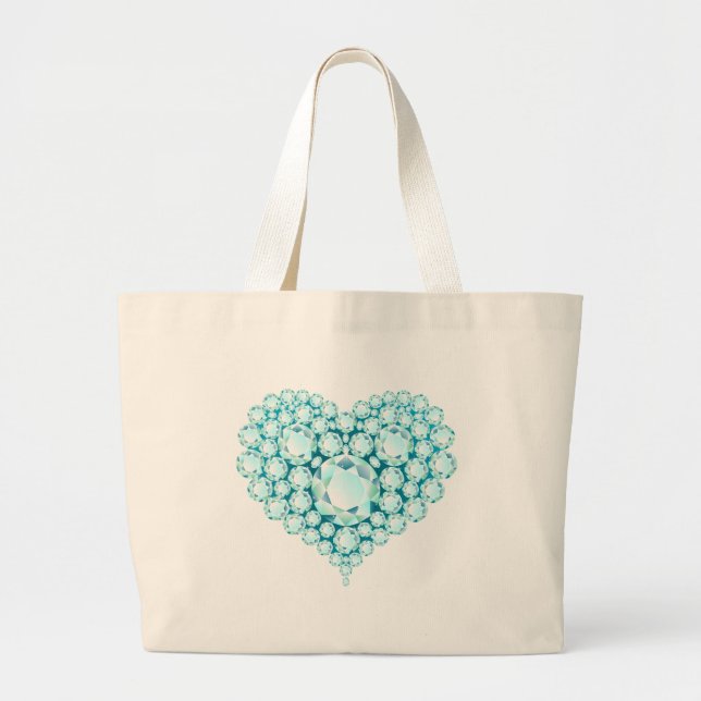 Bolsa Tote Grande Aquamarine Heart Gems (Frente)
