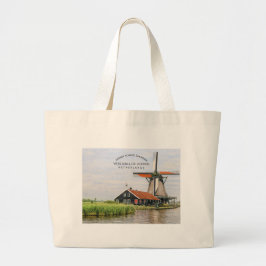 Bolsa Tote Grande Aquarela do Moinho de Zaanse Schans Holandês