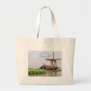 Bolsa Tote Grande Aquarela do Moinho de Zaanse Schans Holandês
