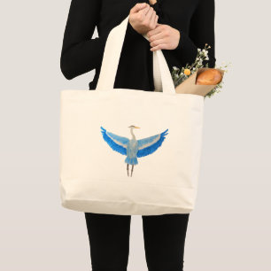 Bolsa Tote Grande Aquarela Excelente de aves Azul Herão