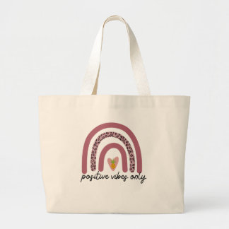 Bolsa Tote Grande Arco-Íris 'Apenas Vibes Positivos' Tote Bag