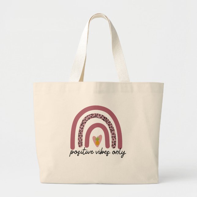 Bolsa Tote Grande Arco-Íris 'Apenas Vibes Positivos' Tote Bag (Frente)