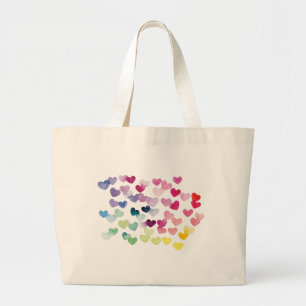 Bolsa Tote Grande Arco-íris corações orgulhosos adoram aquarela colo
