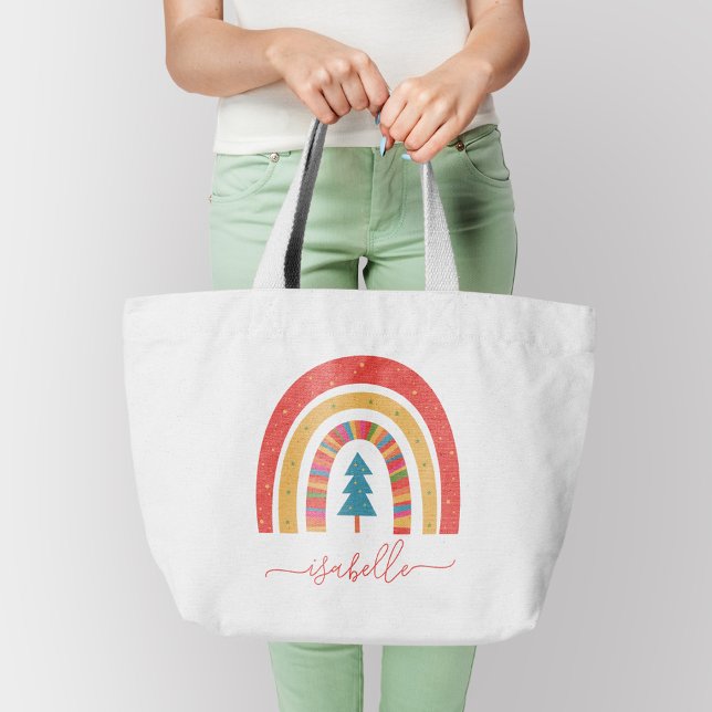 Bolsa Tote Grande Arco-íris Natal, diversão fofa, personalizada T (Criador carregado)