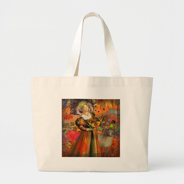 Bolsa Tote Grande Aries Orange Woman: Colagem de Arte Antica de Ram  (Frente)