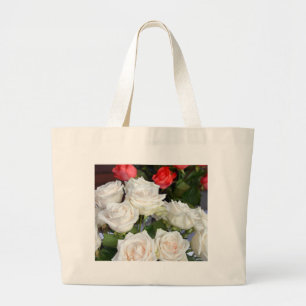 Bolsa Tote Grande Arranjo floral de rosas vermelhas e brancas
