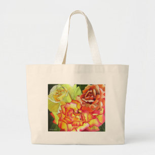Bolsa Tote Grande Arte cor-de-rosa amarela e da laranja da aguarela