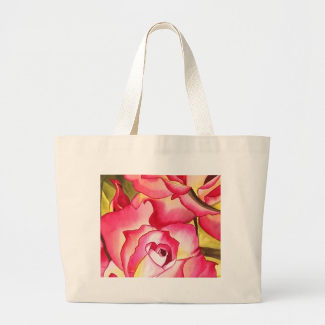Bolsa Tote Grande Arte de aquarela rosa água rosada Hannah Gordon (Frente)