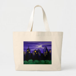 Bolsa Tote Grande Arte de canvas do arranha-céu noturno