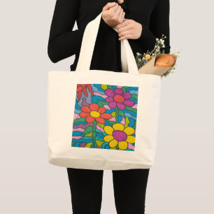 Bolsa Tote Grande Arte de Flor com Hippie Retroativo