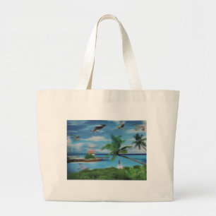 Bolsa Tote Grande Arte de Impressão Cena de Praia Tropical