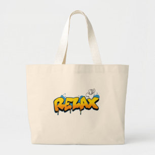 Bolsa Tote Grande Arte de Rua Grafite Relax - Mão Shaka Hang Loose