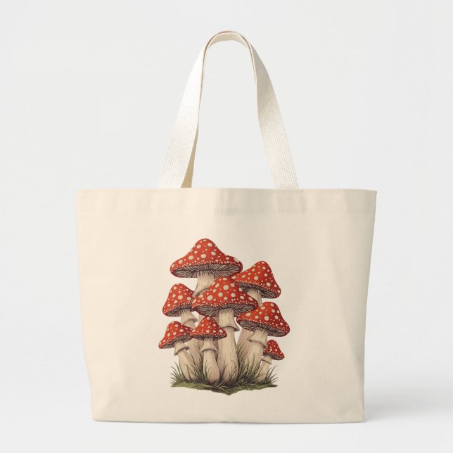 Bolsa Tote Grande Arte Gráfica de Aglomerado de Cogumelo Vermelho Es (Frente)