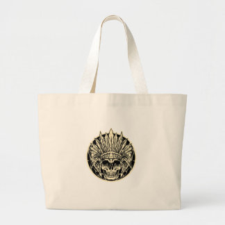 Bolsa Tote Grande Arte Gráfico do Crânio do Chefe Guerreiro