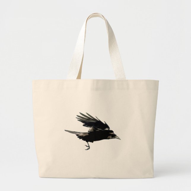 Bolsa Tote Grande Arte Negra Voadora para Birdlovers (Frente)