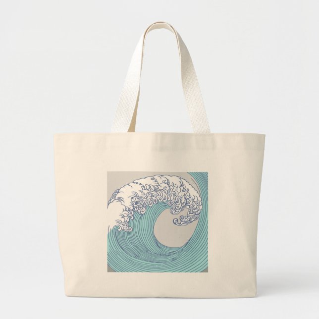 Bolsa Tote Grande Arte Oceânica Onda Surf Japonês (Frente)