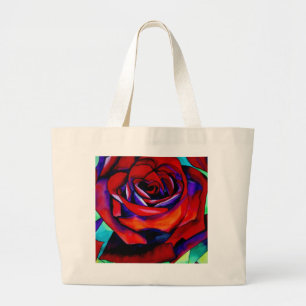 Bolsa Tote Grande Arte original da aguarela do rosa vermelho da