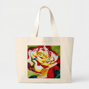 Bolsa Tote Grande Arte original da flor da aguarela do rosa de chá
