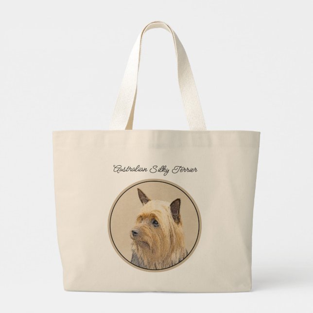 Bolsa Tote Grande Arte Original De Cachorro - Silky Terrier Australi (Verso)