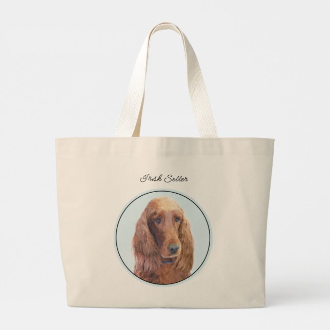 Bolsa Tote Grande Arte original de cães vermelhos pintada em irlandê (Verso)