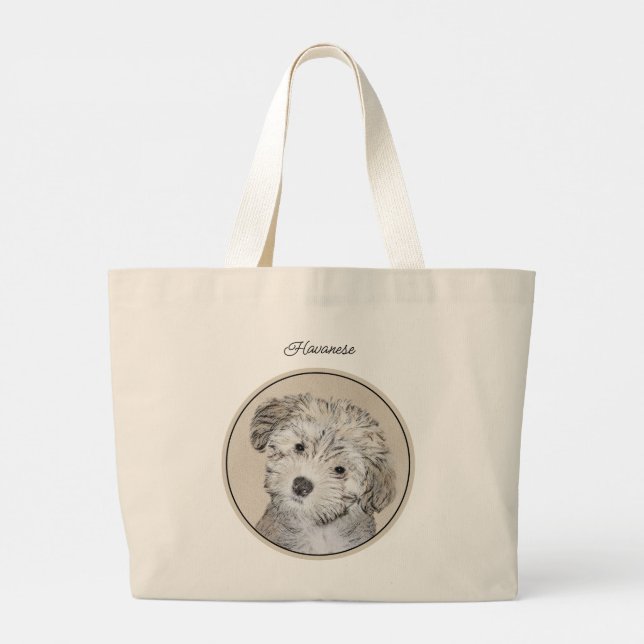 Bolsa Tote Grande Arte Original Pet Dog De Pet-Pet Em Havanês (Verso)