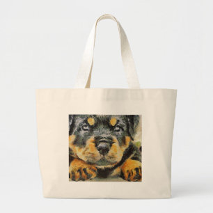 Bolsa Tote Grande Artístico Rottweiler Puppy Retrato
