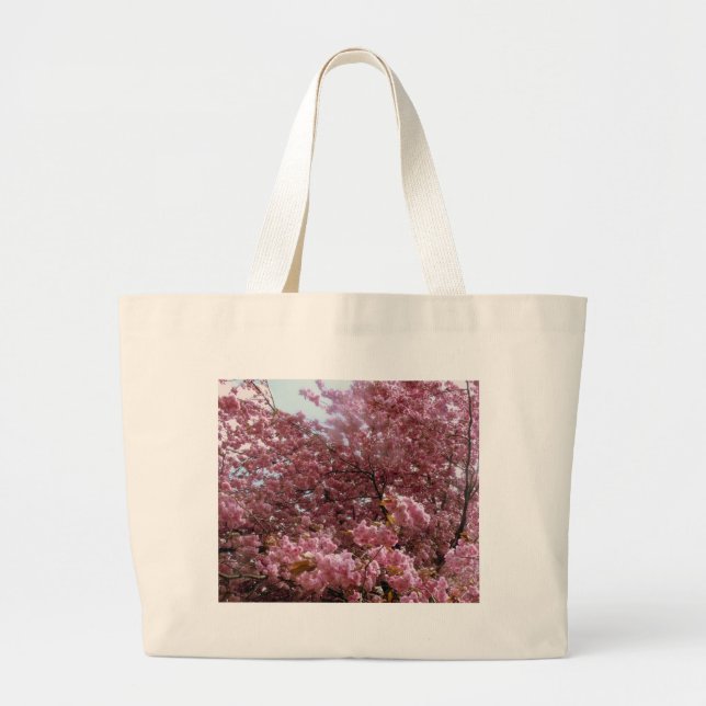 Bolsa Tote Grande Árvore de Flor Rosa (Frente)