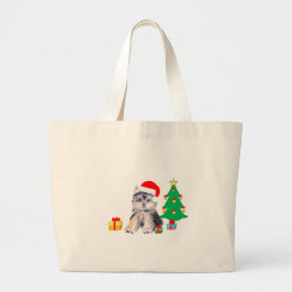 Bolsa Tote Grande Árvore de Natal, cachorrinho e arte de presente