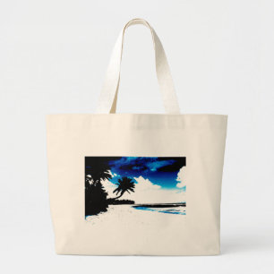 Bolsa Tote Grande Árvore de palma branca azul preta Silhoule