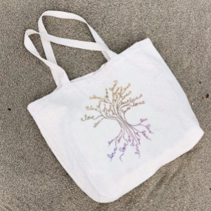 Bolsa Tote Grande Árvore do Amor da Vida Roxo Laranja Corações Fofo 