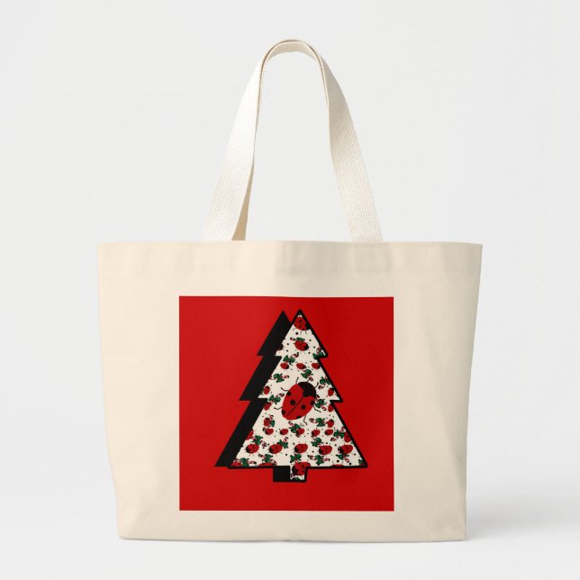 Bolsa Tote Grande Árvore Ladybug de Natal (Frente)