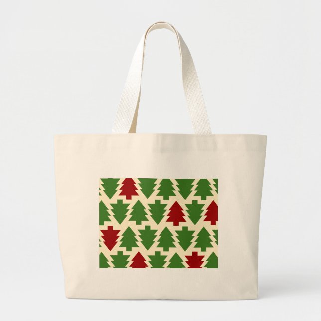 Bolsa Tote Grande Árvores de Natal Padrão de Feriado (Frente)