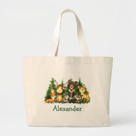 Bolsa Tote Grande Árvores Florestais De Animais Da Floresta De Aquar