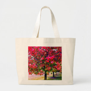 Bolsa Tote Grande Árvores impressionistas rosa do outono Elegante